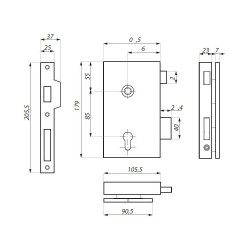 TGL70L SSS - Vertical central lock (single action) prepared for europrofile cylinder and lever handle, left TGL70L SSS - Vertical central lock (single action) prepared for europrofile cylinder and lever handle, left