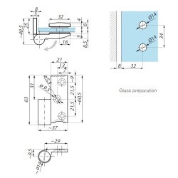 TTU90LH PC - Lifted hinge left wall to glass 90° TTU90LH PC - Lifted hinge left wall to glass 90°