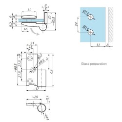 TTU90RH PC - Lifted hinge right wall to glass 90° TTU90RH PC - Lifted hinge right wall to glass 90°