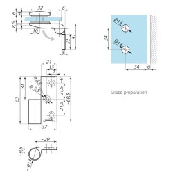 TTU90-OSRH SC - Lifted hinge with offset fixing plate right wall to glass 90° TTU90-OSRH SC - Lifted hinge with offset fixing plate right wall to glass 90°