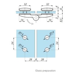 TTU180RH PC - Lifted hinge right glass to glass 180° TTU180RH PC - Lifted hinge right glass to glass 180°