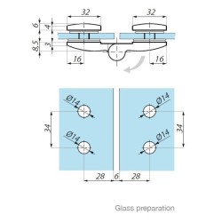 TTU180LH SC - Lifted hinge left glass to glass 180° TTU180LH SC - Lifted hinge left glass to glass 180°