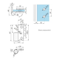 TGHU90LH BL - Lifted hinge left wall to glass 90° TGHU90LH BL - Lifted hinge left wall to glass 90°