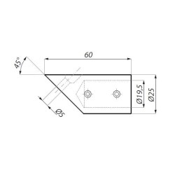 JH045 PC - Fixed wall connector for round bar 45° JH045 PC - Fixed wall connector for round bar 45°