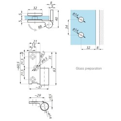 TGHU90RH PC - Lifted hinge right wall to glass 90° TGHU90RH PC - Lifted hinge right wall to glass 90°