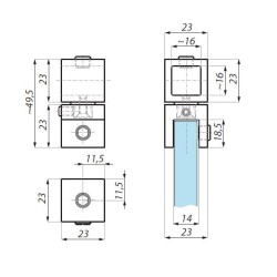 JS03AA PC - Intermediate connector to glass for passage square bar JS03AA PC - Intermediate connector to glass for passage square bar