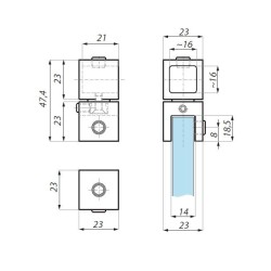 JS03BA SC - „T” connector side glass to round bar JS03BA SC - „T” connector side glass to round bar