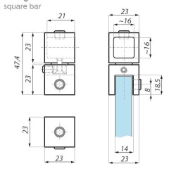 JS03BA G24K - „T” connector side glass to round bar JS03BA G24K - „T” connector side glass to round bar