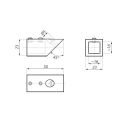 JS045 PC - Fixed wall connector for square bar 45° JS045 PC - Fixed wall connector for square bar 45°