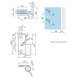 TGHU90RH PBC - Lifted hinge right wall to glass 90° TGHU90RH PBC - Lifted hinge right wall to glass 90°