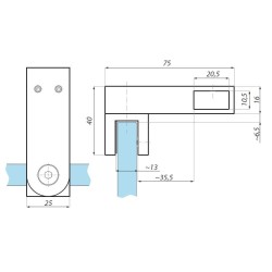 SHC02ADJ BL - „T” connector side glass to rectangular bar SHC02ADJ BL - „T” connector side glass to rectangular bar