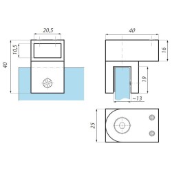 SHC03BA BL - End connector glass to rectangular bar 90° SHC03BA BL - End connector glass to rectangular bar 90°