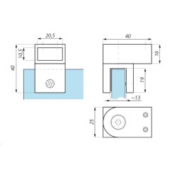 SHC03BA SC - End connector glass to rectangular bar 90° SHC03BA SC - End connector glass to rectangular bar 90°