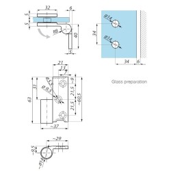 TGHU90-OSRH PBC - Lifted hinge right wall to glass 90° offset fixing plate TGHU90-OSRH PBC - Lifted hinge right wall to glass 90° offset fixing plate