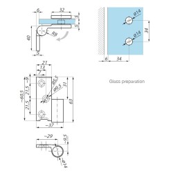 TGHU90-OSLH BL - Lifted hinge left wall to glass 90° offset fixing plate TGHU90-OSLH BL - Lifted hinge left wall to glass 90° offset fixing plate