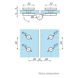TGHU180RH PC - Lifted hinge right glass to glass 180° TGHU180RH PC - Lifted hinge right glass to glass 180°