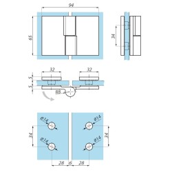 TGHU180RH G24K - Lifted hinge right glass to glass 180° TGHU180RH G24K - Lifted hinge right glass to glass 180°