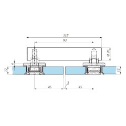 MCN2-CSQ17,52 SSS - Point fix connector (glass to glass 180°) with point stud CSQ
