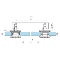 MCN2-FHQ SSS - Point fix connector (glass to glass 180°) with point studs CSQ MCN2-FHQ SSS - Point fix connector (glass to glass 180°) with point studs CSQ