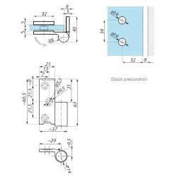 TGHS90RH SC - Standard hinge right wall to glass 90˚ TGHS90RH SC - Standard hinge right wall to glass 90˚