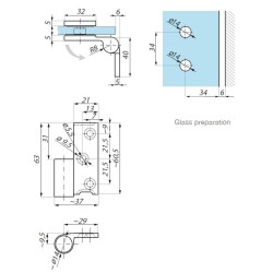 TGHS90-OSRH PC - Standard hinge right wall to glass 90° offset fixing plate TGHS90-OSRH PC - Standard hinge right wall to glass 90° offset fixing plate