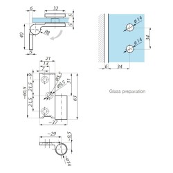 TGHS90-OSLH PC - Standard hinge left wall to glass 90° offset fixing plate TGHS90-OSLH PC - Standard hinge left wall to glass 90° offset fixing plate