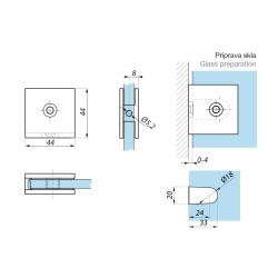 JHSC701 SC - Klamra standardowa szkło - ściana 90°