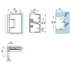TGAH801OSCP PBC - Adjustable hinge with offset fixing plate glass to wall 90° TGAH801OSCP PBC - Adjustable hinge with offset fixing plate glass to wall 90°