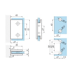 TGSC501 PBC - Standard clamp glass to wall 90° TGSC501 PBC - Standard clamp glass to wall 90°