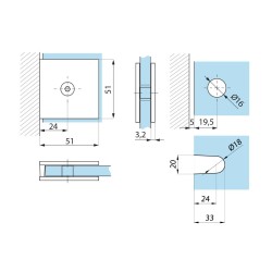 TGSC701 PBC - Standard clamp glass to wall 90° TGSC701 PBC - Standard clamp glass to wall 90°