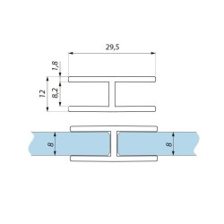FIXSGH08-3000 AX - „H” glass to glass 180º aluminium connection profile FIXSGH08-3000 AX - „H” glass to glass 180º aluminium connection profile