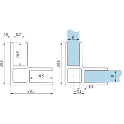 FIXSGL08-2300 AX - „L” glass to glass 90º aluminium connection profile FIXSGL08-2300 AX - „L” glass to glass 90º aluminium connection profile
