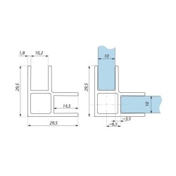 FIXSGL10-3000 AX - „L” glass to glass 90º aluminium connection profile FIXSGL10-3000 AX - „L” glass to glass 90º aluminium connection profile