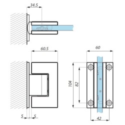 TGAH901 SSS - Adjustable hinge with spring load mechanism, central fixing plate (glass to wall) TGAH901 SSS - Adjustable hinge with spring load mechanism, central fixing plate (glass to wall)