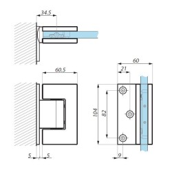 TGAH901OS SSS - Adjustable hinge, with spring load mechanism, offset fixing plate (glass to wall) TGAH901OS SSS - Adjustable hinge, with spring load mechanism, offset fixing plate (glass to wall)
