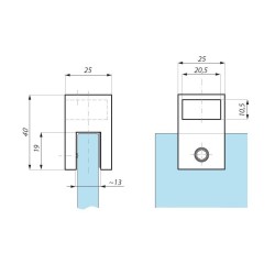 SHC30BA PC - End connector to glass for passage rectangular bar SHC30BA PC - End connector to glass for passage rectangular bar