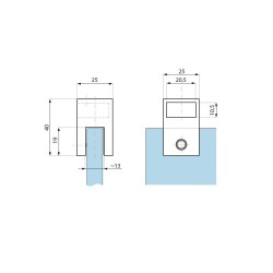 SHC30BA SC - End connector to glass for passage rectangular bar SHC30BA SC - End connector to glass for passage rectangular bar