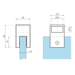 SHC30BA BL - End connector to glass for passage rectangular bar SHC30BA BL - End connector to glass for passage rectangular bar