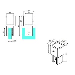 NLO-KP-2743B-1 - Intermediate connector to glass for passage square bar NLO-KP-2743B-1 - Intermediate connector to glass for passage square bar
