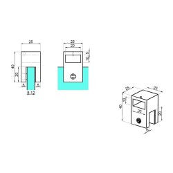 NTKSQ816 - Connector to glass 90° for passage rectangular bar NTKSQ816 - Connector to glass 90° for passage rectangular bar