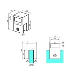 NTKSQ817G - Connector to glass 90° for passage rectangular bar NTKSQ817G - Connector to glass 90° for passage rectangular bar