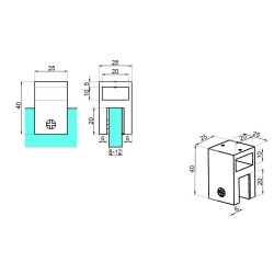 NTKSQ818G - Connector to glass 90° for unpassage rectangular bar NTKSQ818G - Connector to glass 90° for unpassage rectangular bar