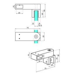 NTKSQ821-1 - „T” connector side glass to rectangular bar