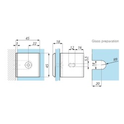 PC401L SC - Klamra (szkło - ściana 90°) PC401L SC - Klamra (szkło - ściana 90°)
