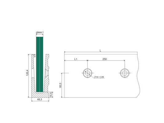BM0005E5000TFC - Aluminium balustrade profile - side mounting