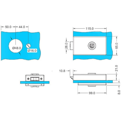 NT801-WL-SS - Economy lock with a hole for a handle and a cylinder