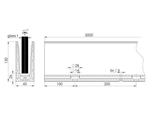 BM0004RSP5000TF - Profil U do balustrad szklanych