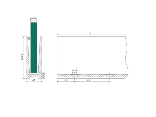 BM00042500TF - U-profile for glass balustrades