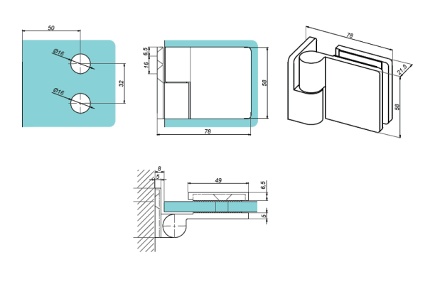 VER-90-L-1 - Zawias unoszony ściana-szkło lewy 90°