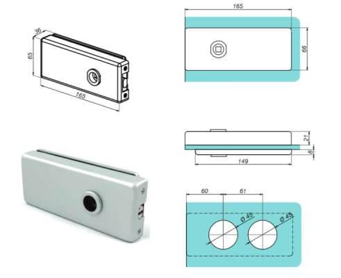 NT501M-WL-SS - Magnetic economy lock with a hole for a handle and a cylinder